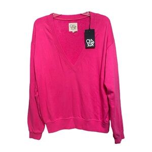 Chaser Women's Oversized Poppy Pink V-Neck Sweater S